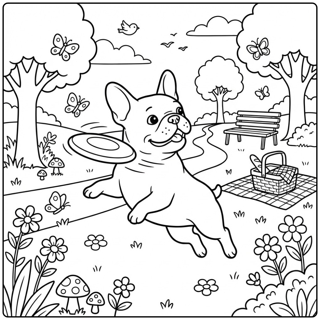 Playful French Bulldog for a Fun Middag coloring page