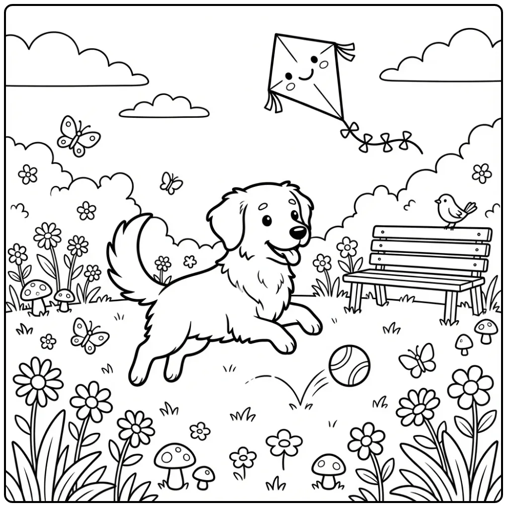 Frisian Stabyhoun coloring page running after a ball