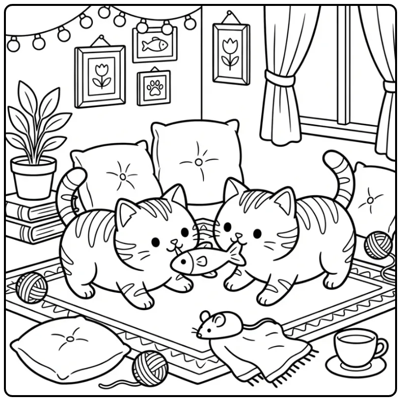 Playful Cute Kitten on a Cozy Carpet coloring page
