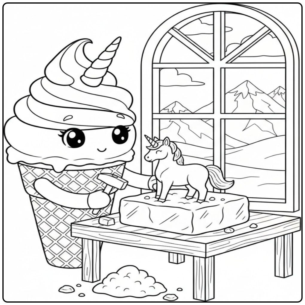 Playful Ice Cream Creating Magical Unicorn coloring page