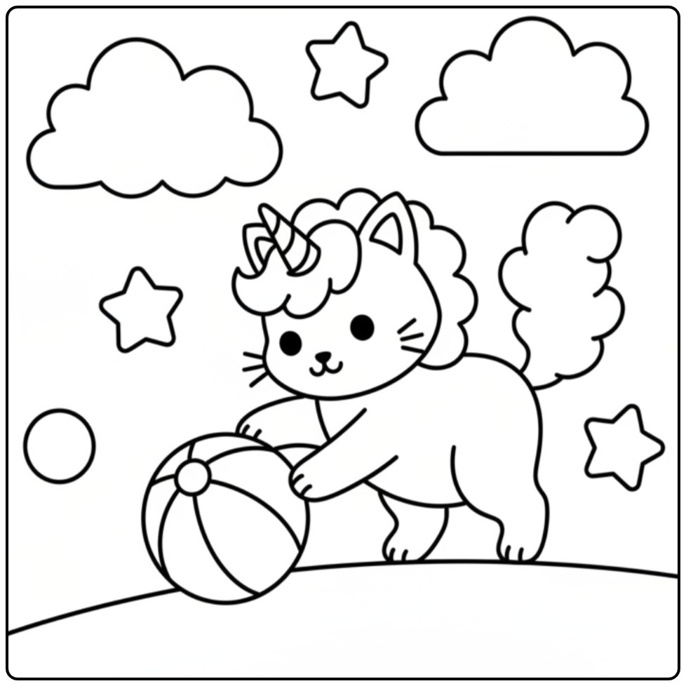 Playful Unicorn Cat coloring page