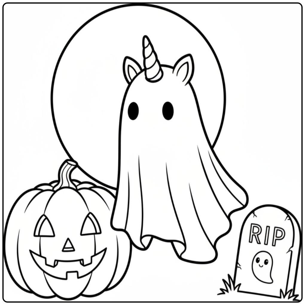 Ghostly Unicorn Halloween coloring page
