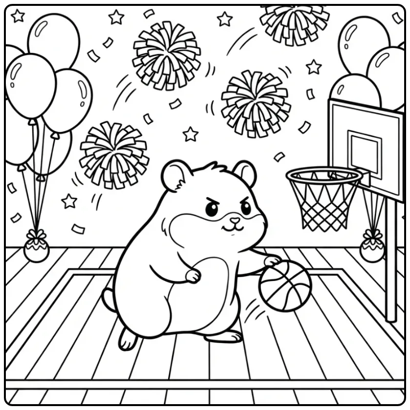 Hamster coloring page playing basketball