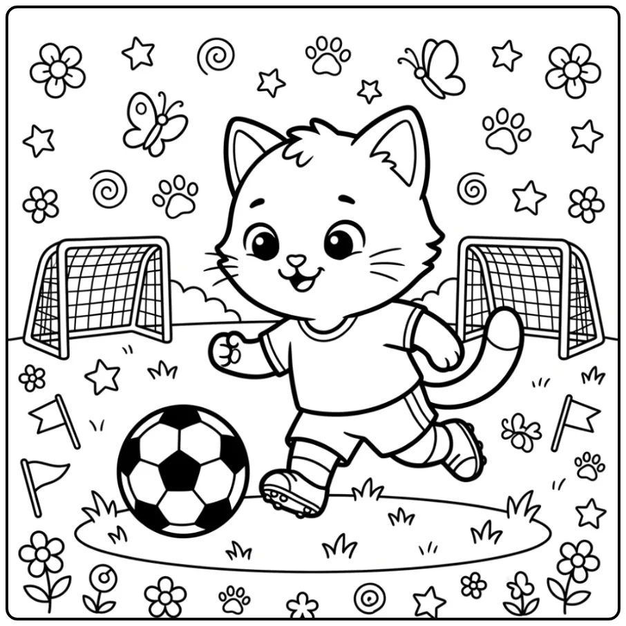 Sporty Kitten Playing Soccer coloring page