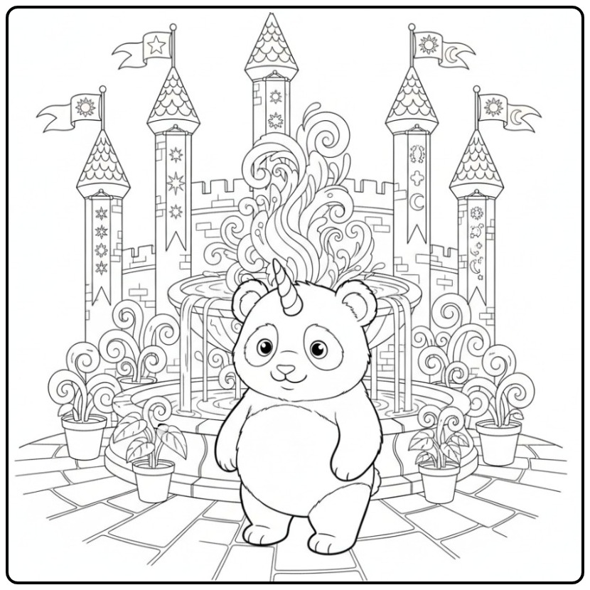 Fairy-tale Unicorn Panda coloring page