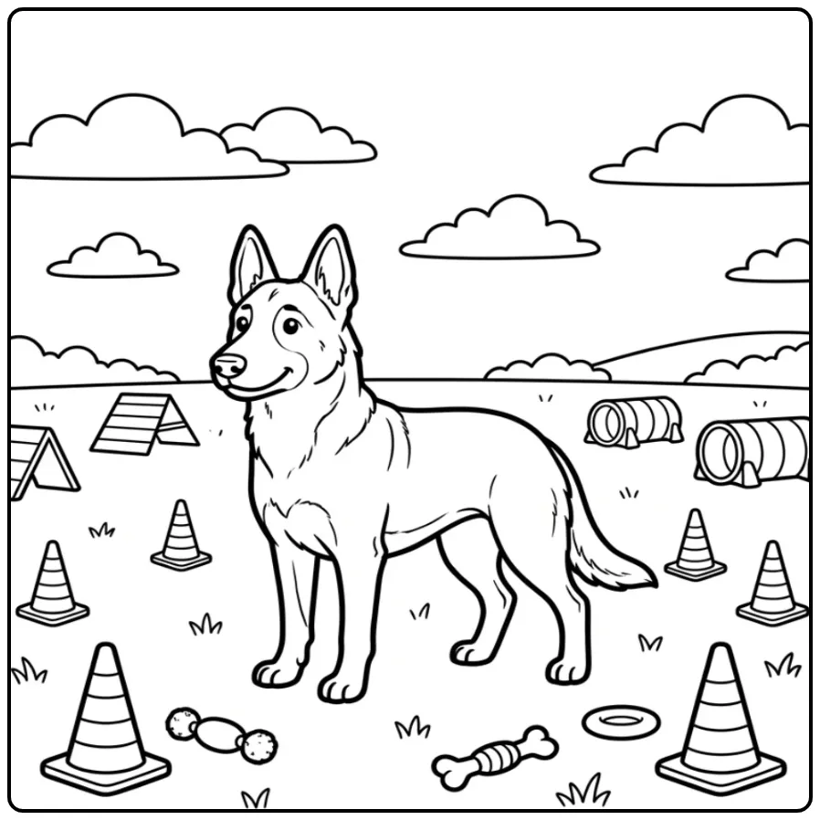 Belgian Malinois on the Training Field coloring page