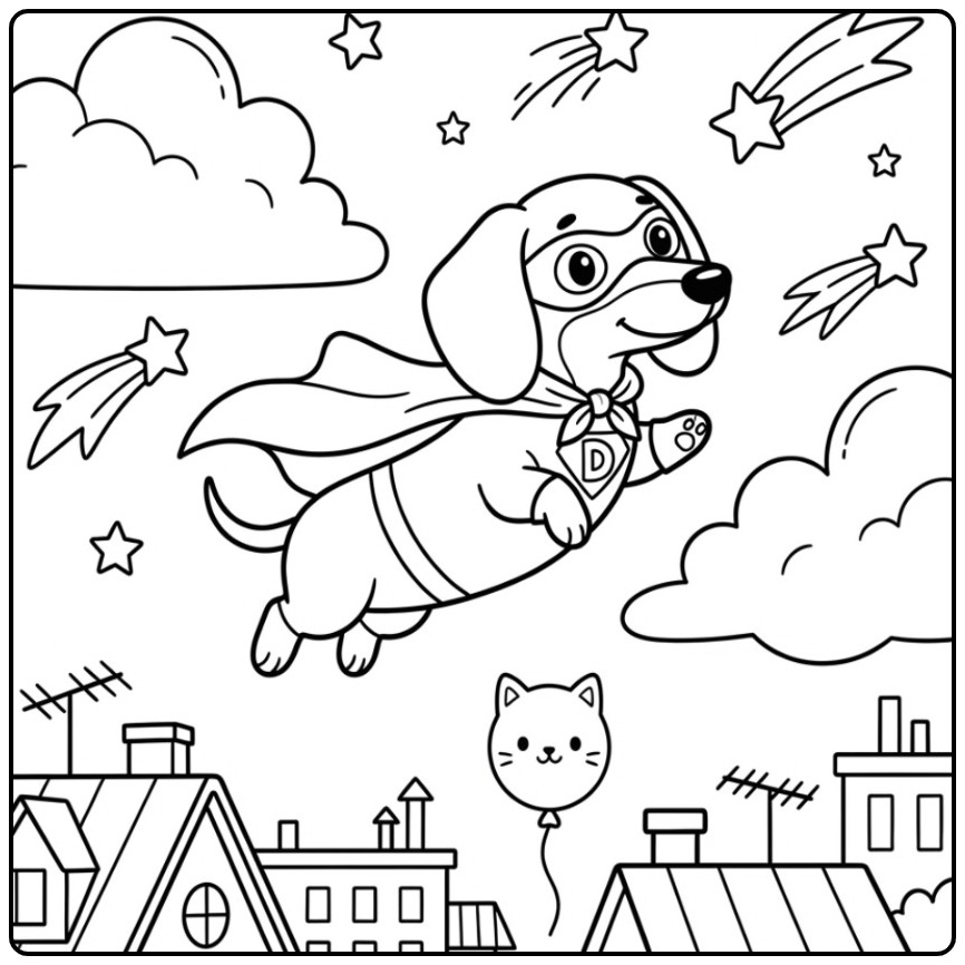 Tough Superhero Dachshund the City Guarding coloring page
