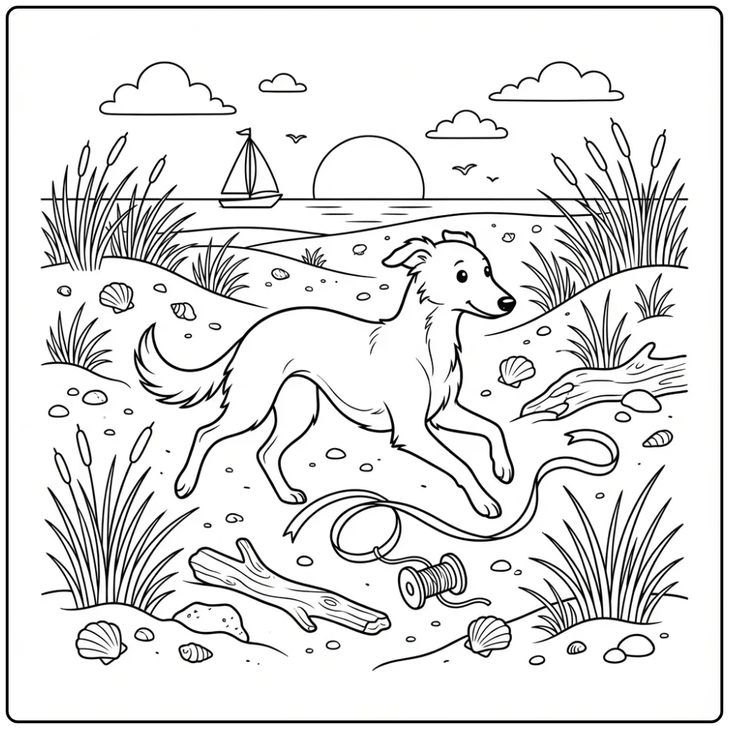 Frisian Sighthound Running Through Dunes coloring page