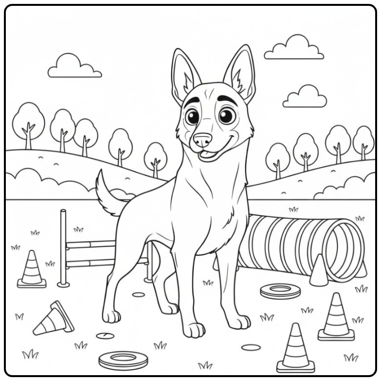 Belgian Malinois on a Training Field coloring page