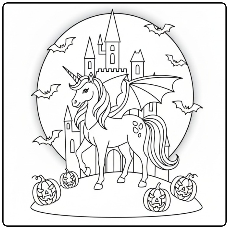 Vampire Unicorn Halloween for a Spooky Night coloring page