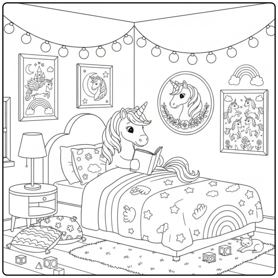 Story for the Sleeping Unicorn Rainbow coloring page