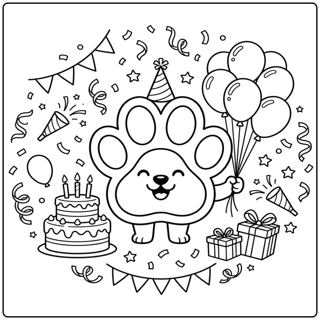 Birthday Dog Paw for Children coloring page