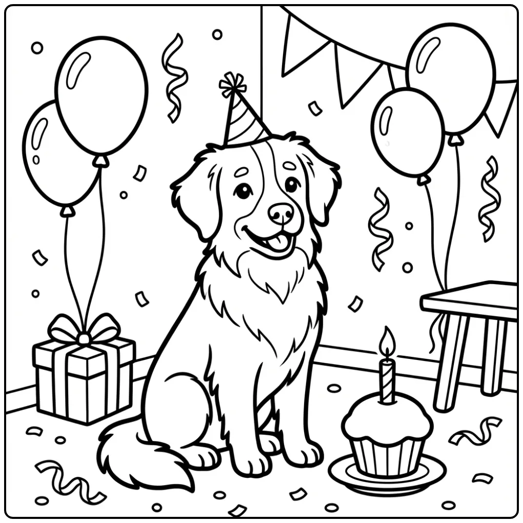Stabyhoun Birthday Dog with a Cupcake coloring page