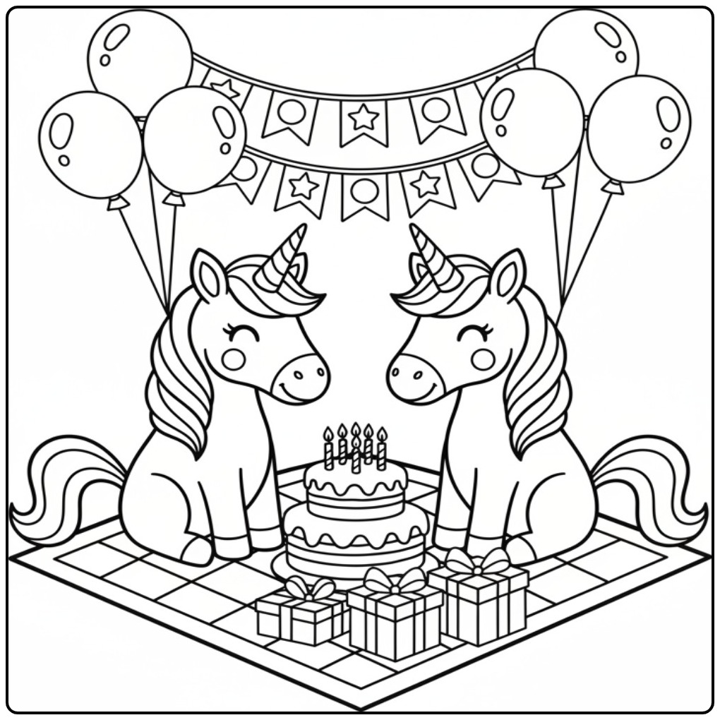Birthday Party Unicorn Easy for Children coloring page