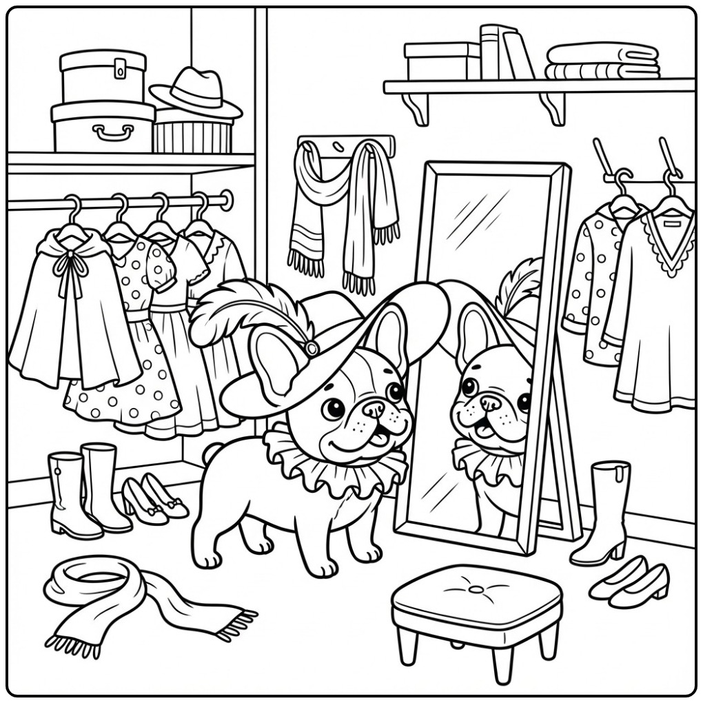 Verkleedfeestje French Bulldog with a Hat coloring page