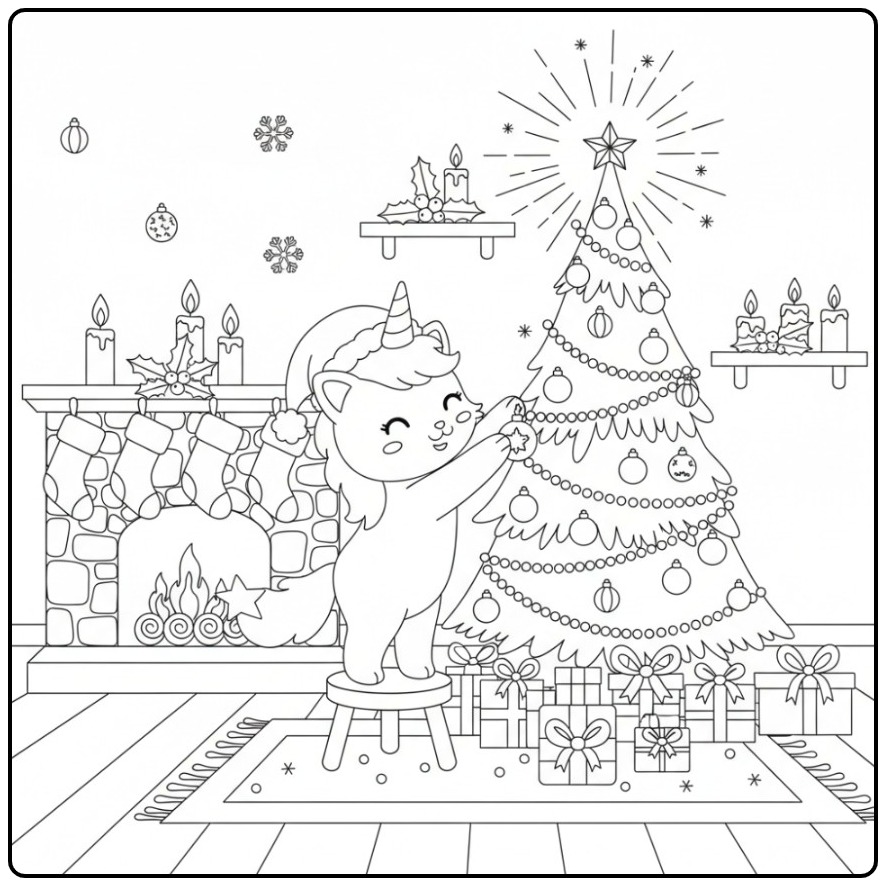 Decorate the Tree with This Eenhoornkat Christmas coloring page