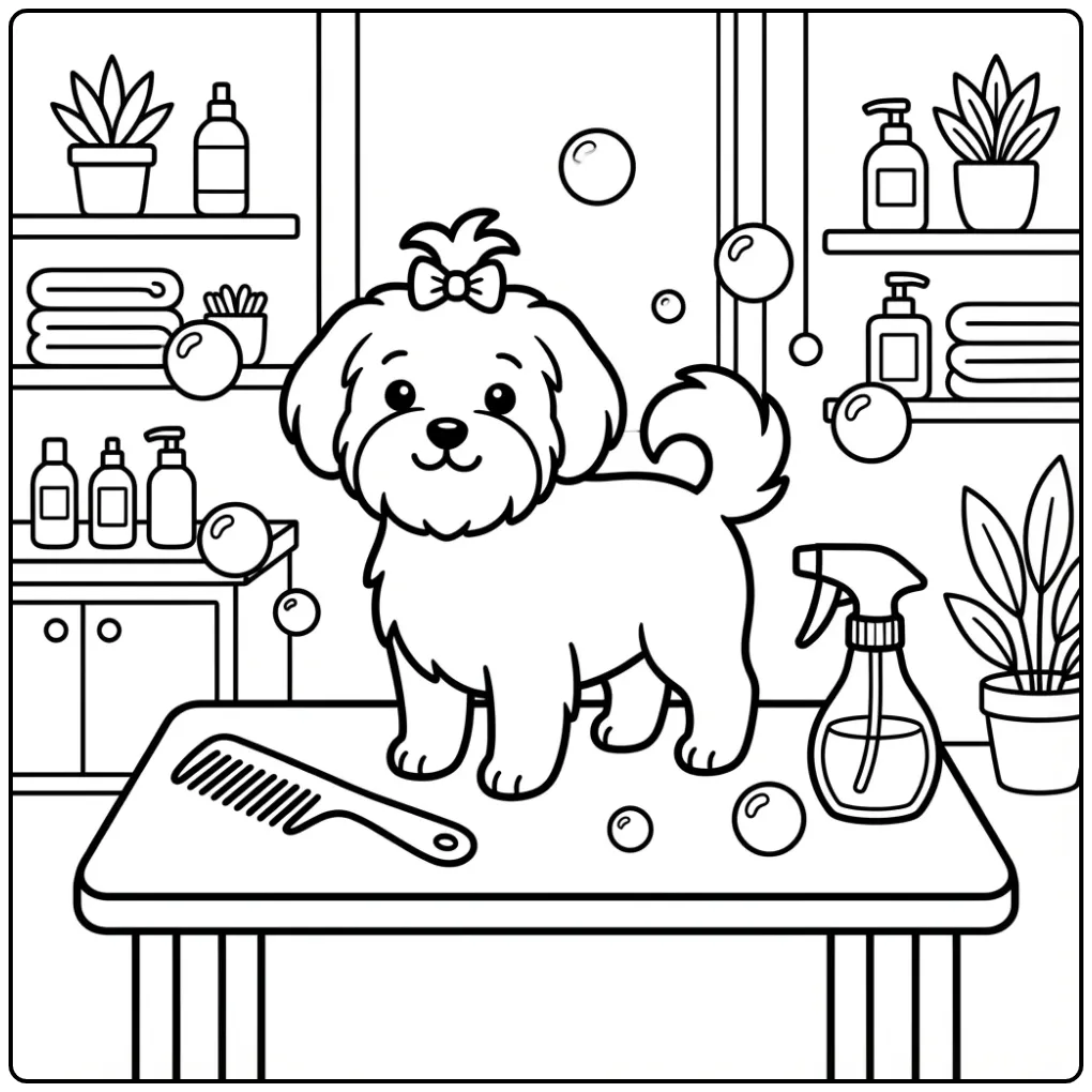 Markiesje on a Grooming Table coloring page