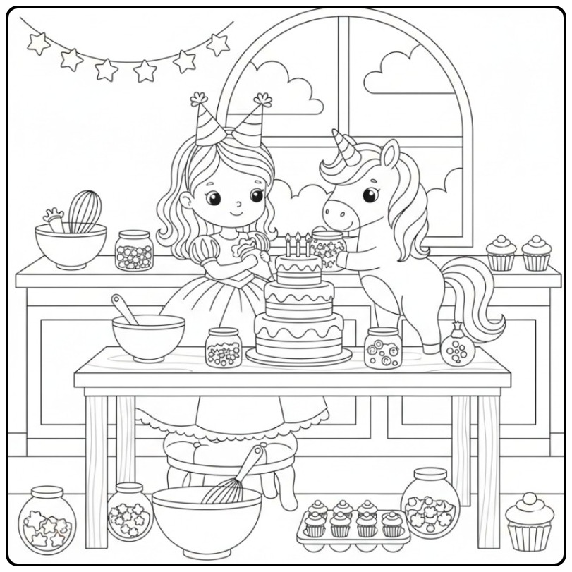 Four a Party with This Birthday Princess Unicorn coloring page
