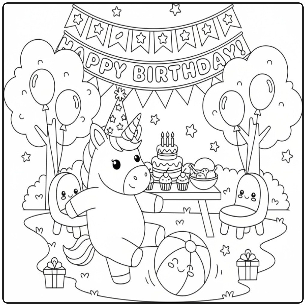 Celebrate with This Cute Unicorn Birthday coloring page