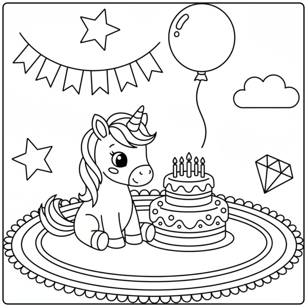 Celebrate with This Birthday Cake Unicorn coloring page