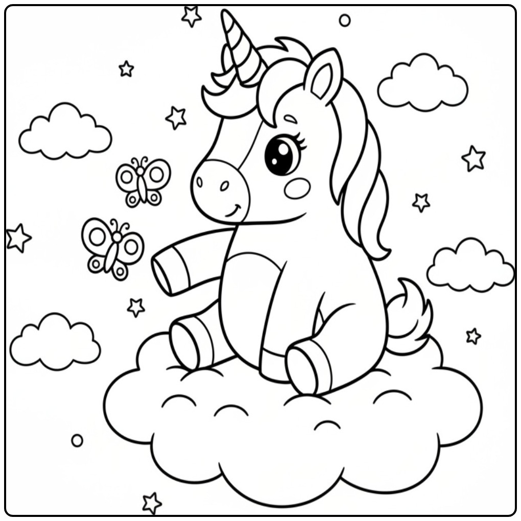 Flying Butterflies Unicorn a Cloud Full of Fantasy coloring page