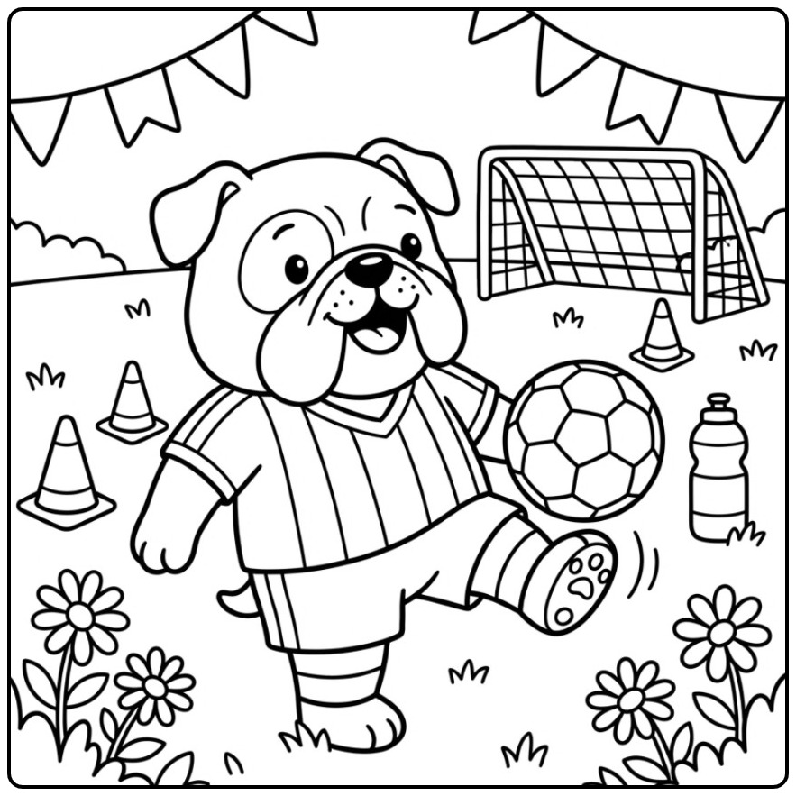 Bulldog Playing Soccer coloring page