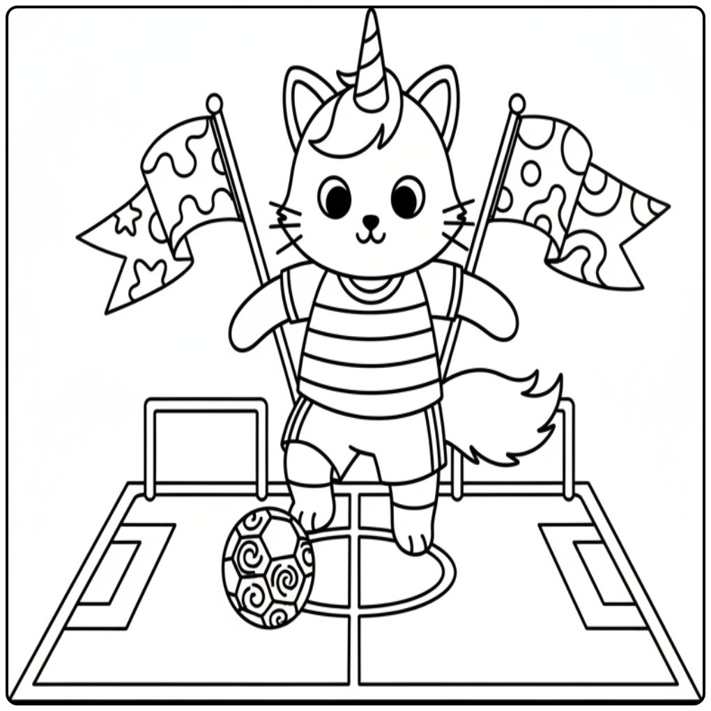 Playing Soccer Unicorn Cat Ready for the Contest coloring page