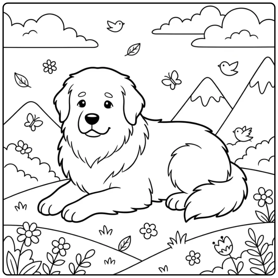 Peaceful Mountain Dog in the Mountains coloring page