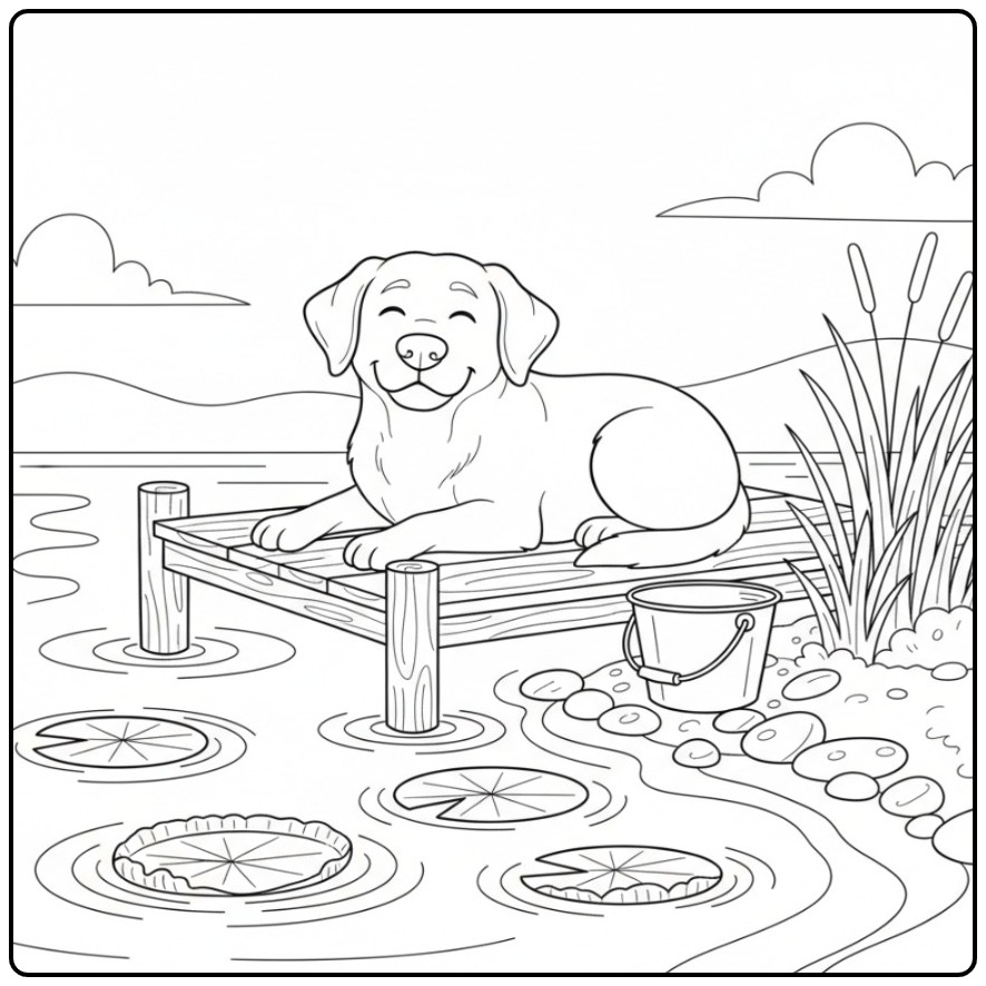 Labrador by a Peaceful Lake coloring page