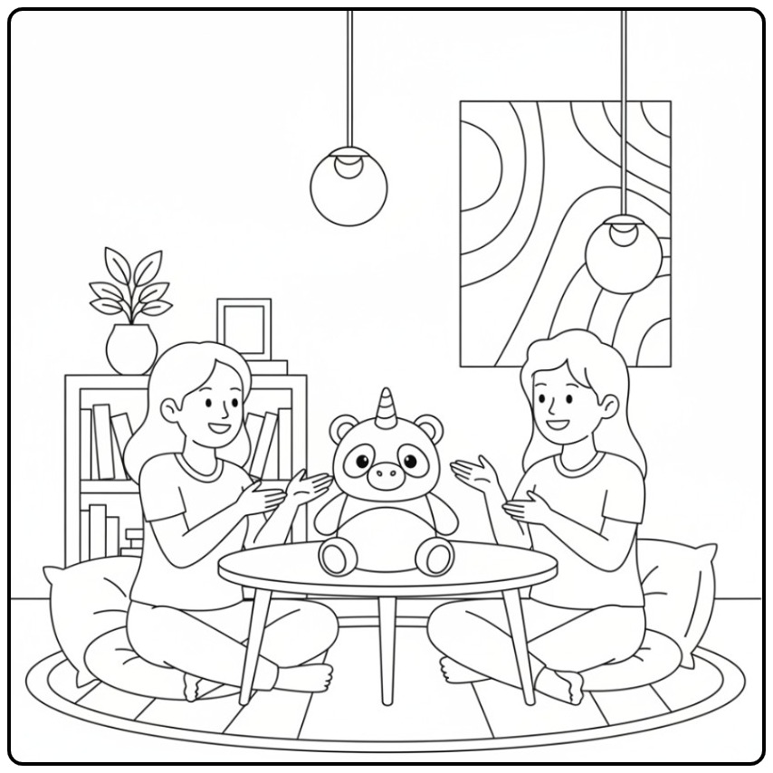 Friends and Their Magical Unicorn Panda coloring page
