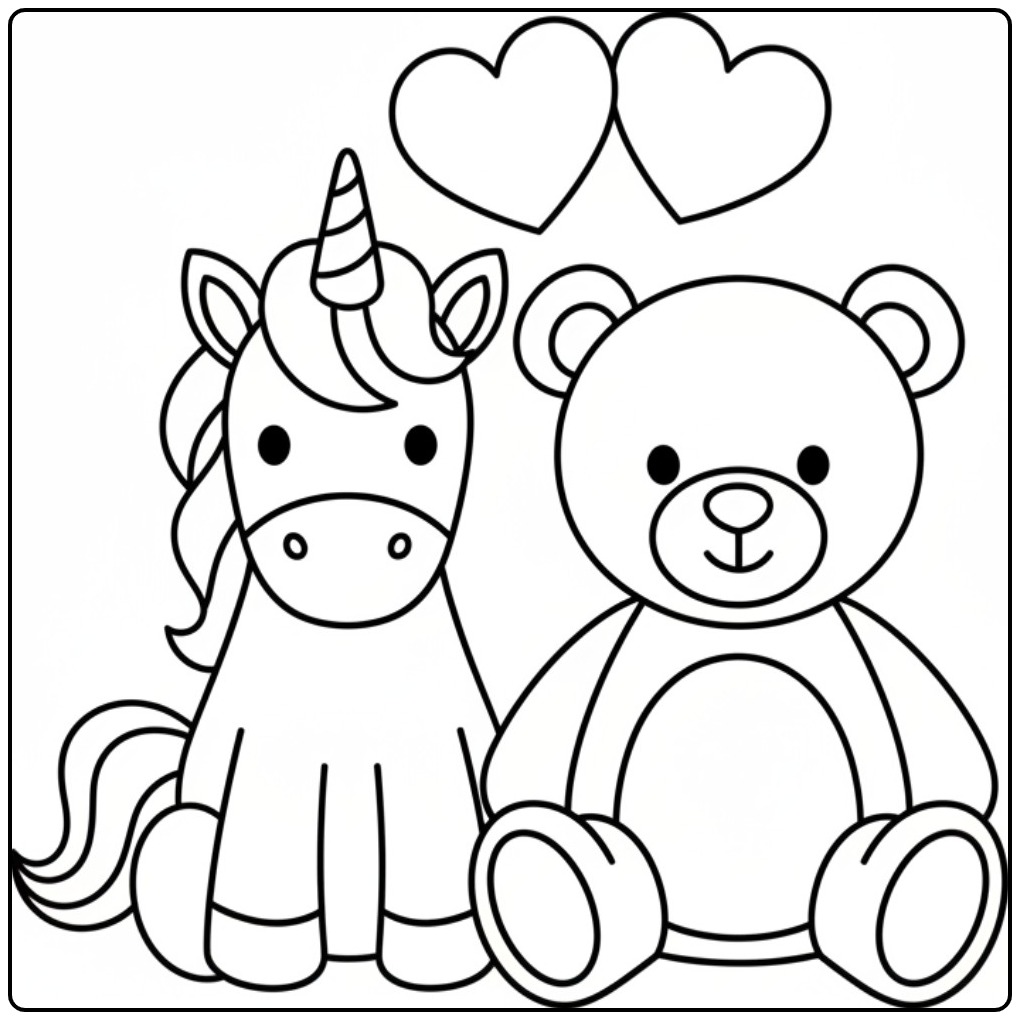 Friendship Unicorn Cute and a Sweet Teddy Bear coloring page