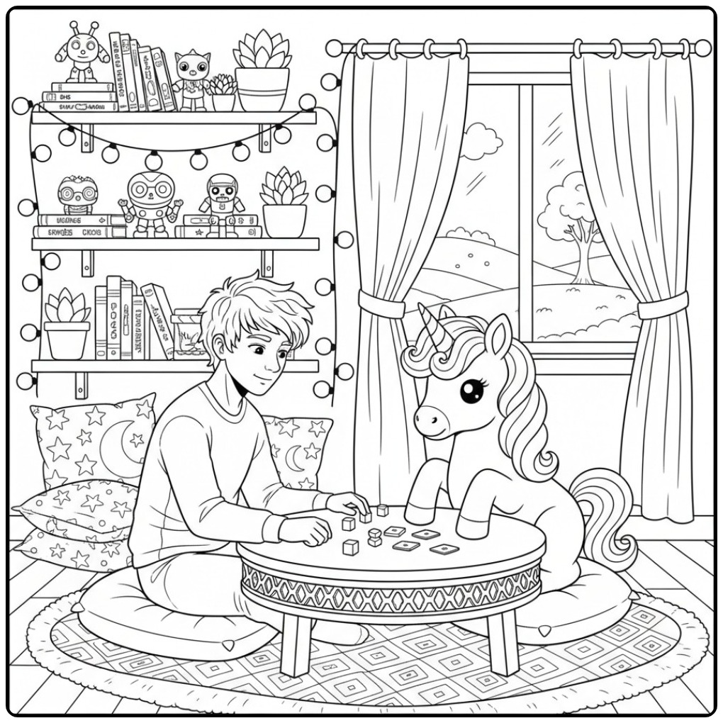 Friendship with a Magical Unicorn Cute coloring page