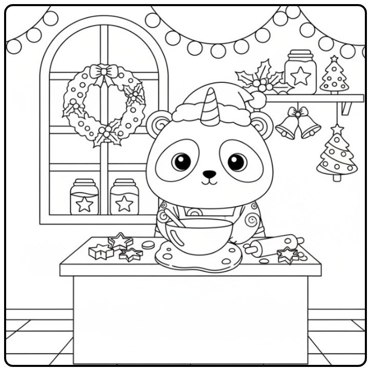 Cheerful Baking with This Unicornpanda Christmas coloring page