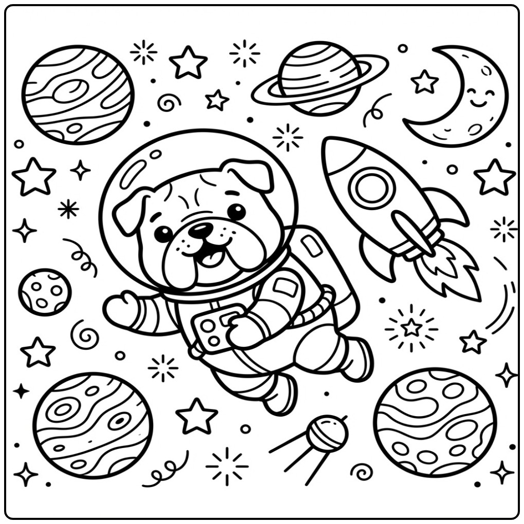Bulldog Astronaut in Space coloring page