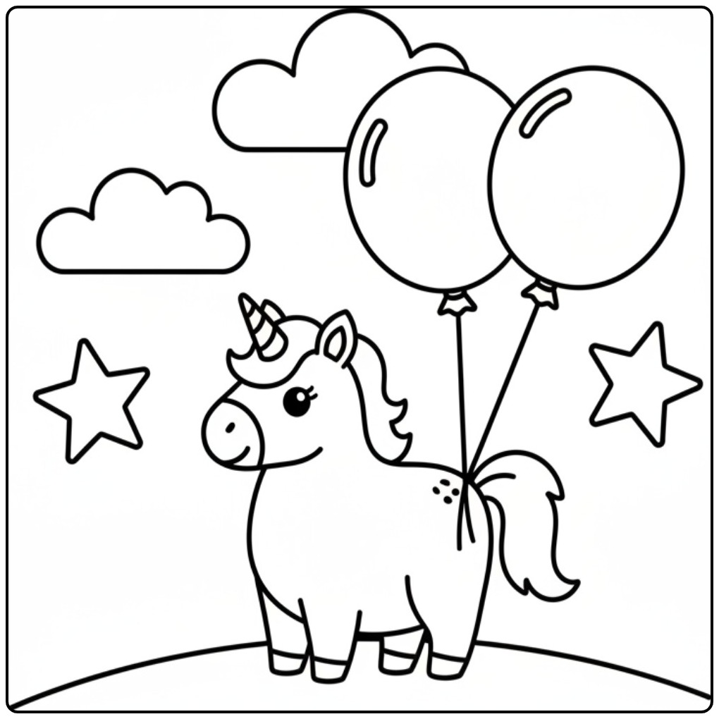 Cheerful Baby Unicorn coloring page