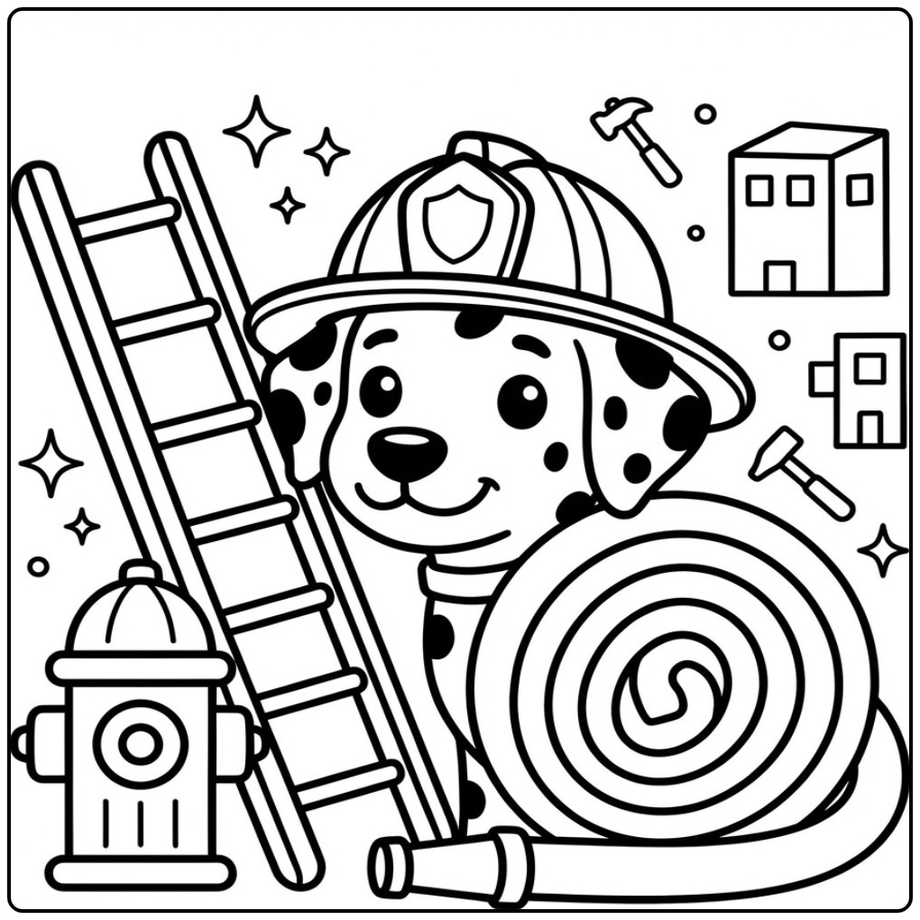 Dalmatian Dog Head with a Firefighter Helmet coloring page