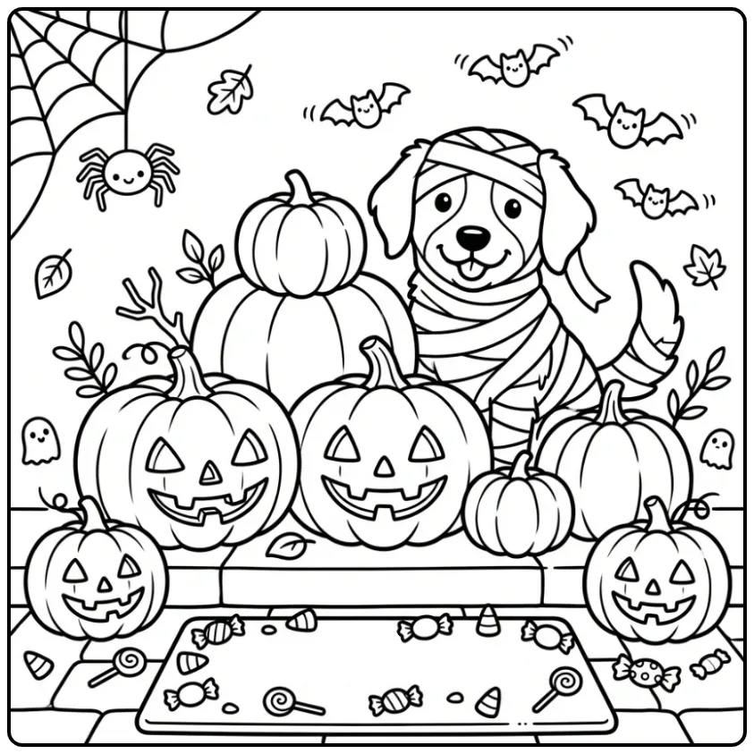 Drentsche Patrijshond Halloween Dog Dressed as a Mummy coloring page