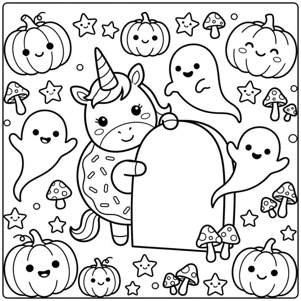 Cheerful Halloween Donut Unicorn coloring page