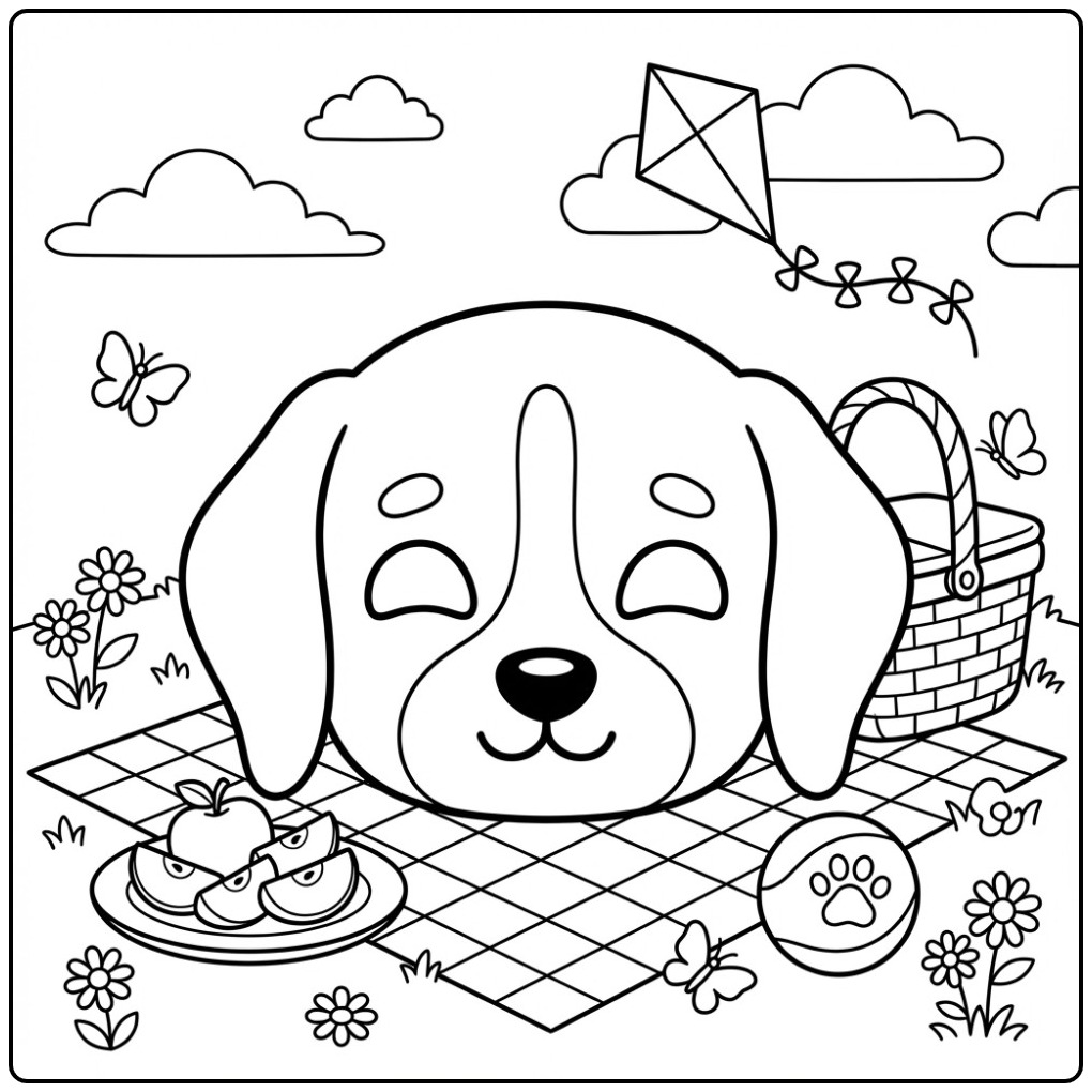 Beagle Dog Mask for a Summer Picnic coloring page
