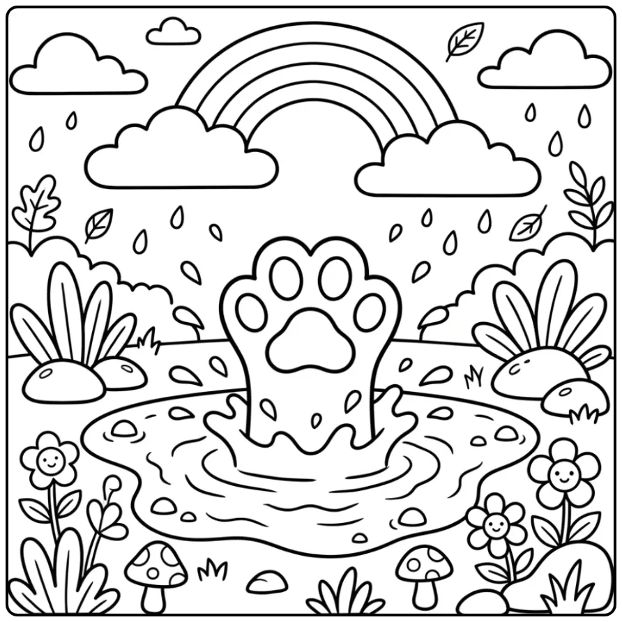 Cheerful Dog Paw with Rainbow coloring page