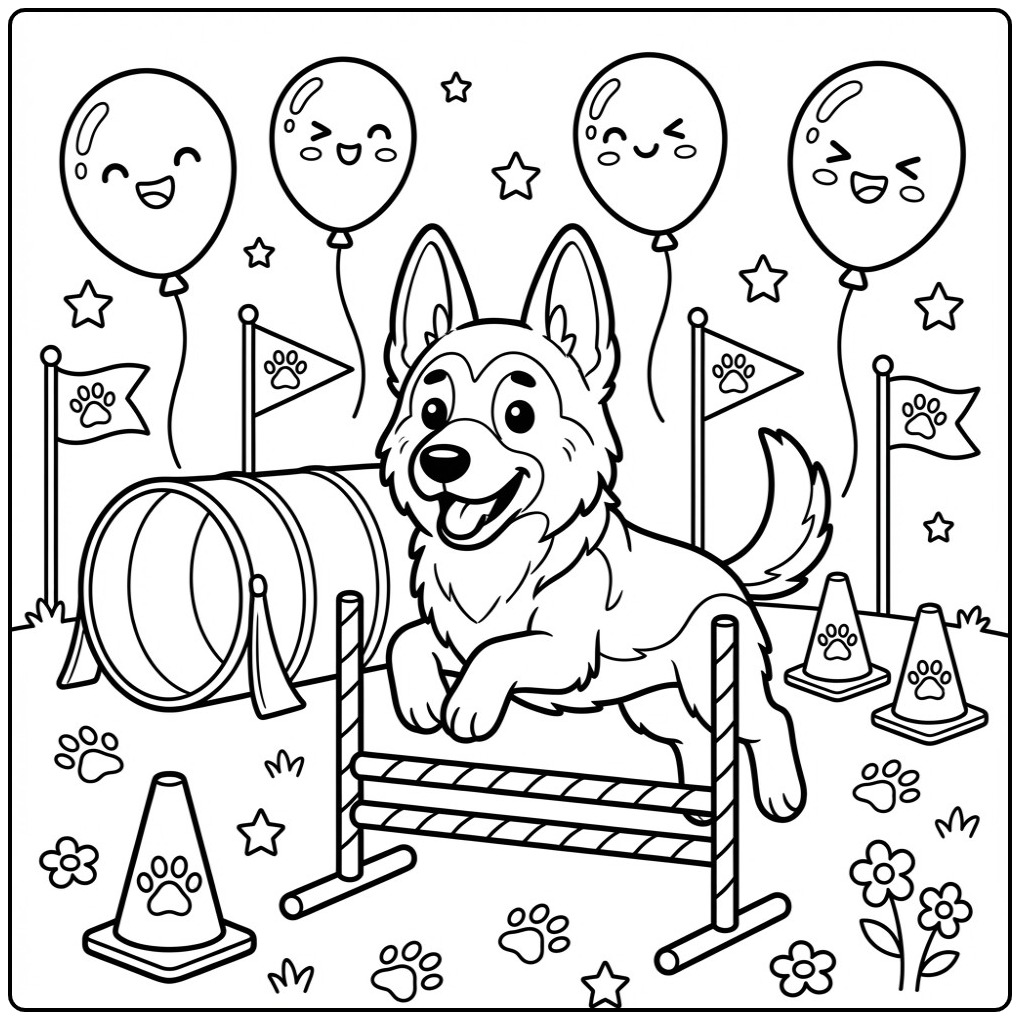 Cheerful Hondensport German Shepherd Jumping coloring page