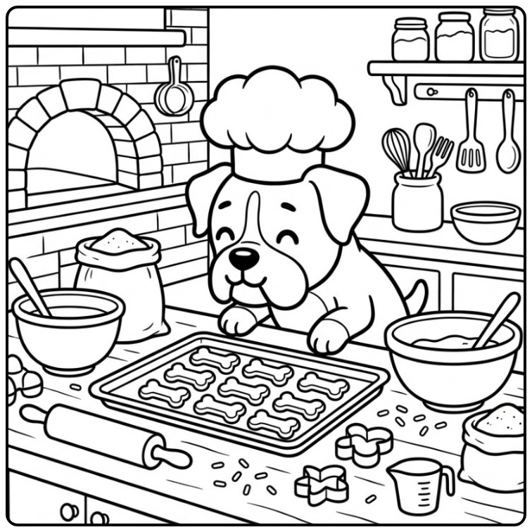 Cheerful Boxer Dog as a True Master Baker coloring page