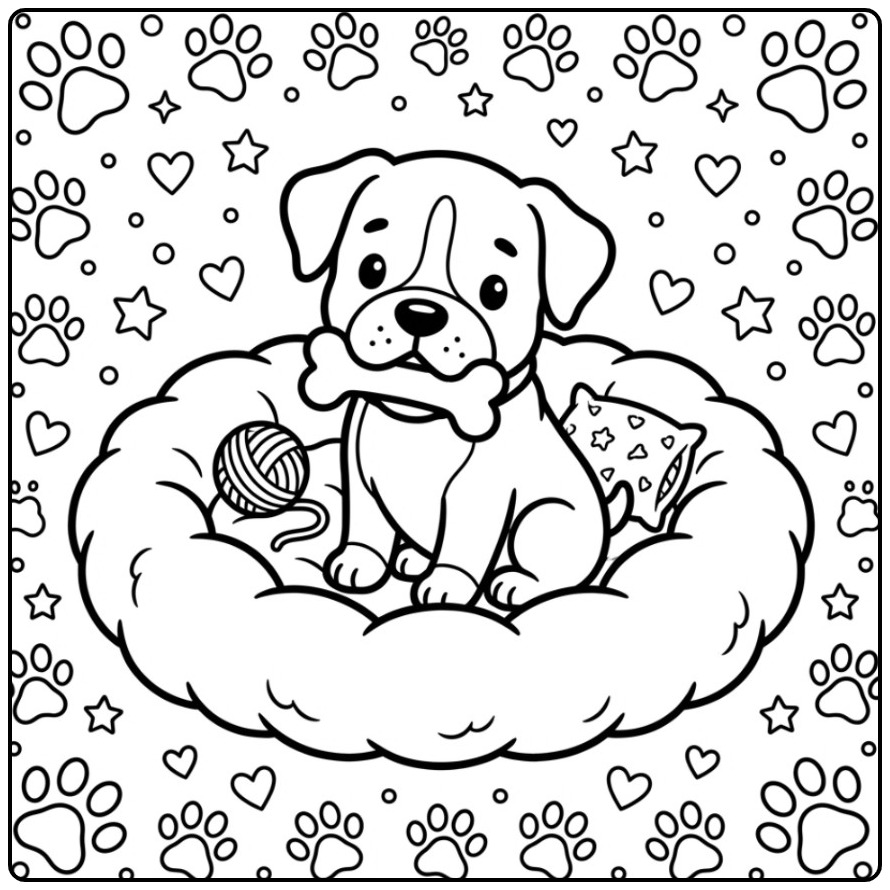 Cheerful Boxer Dog with a Tasty Little Bone coloring page