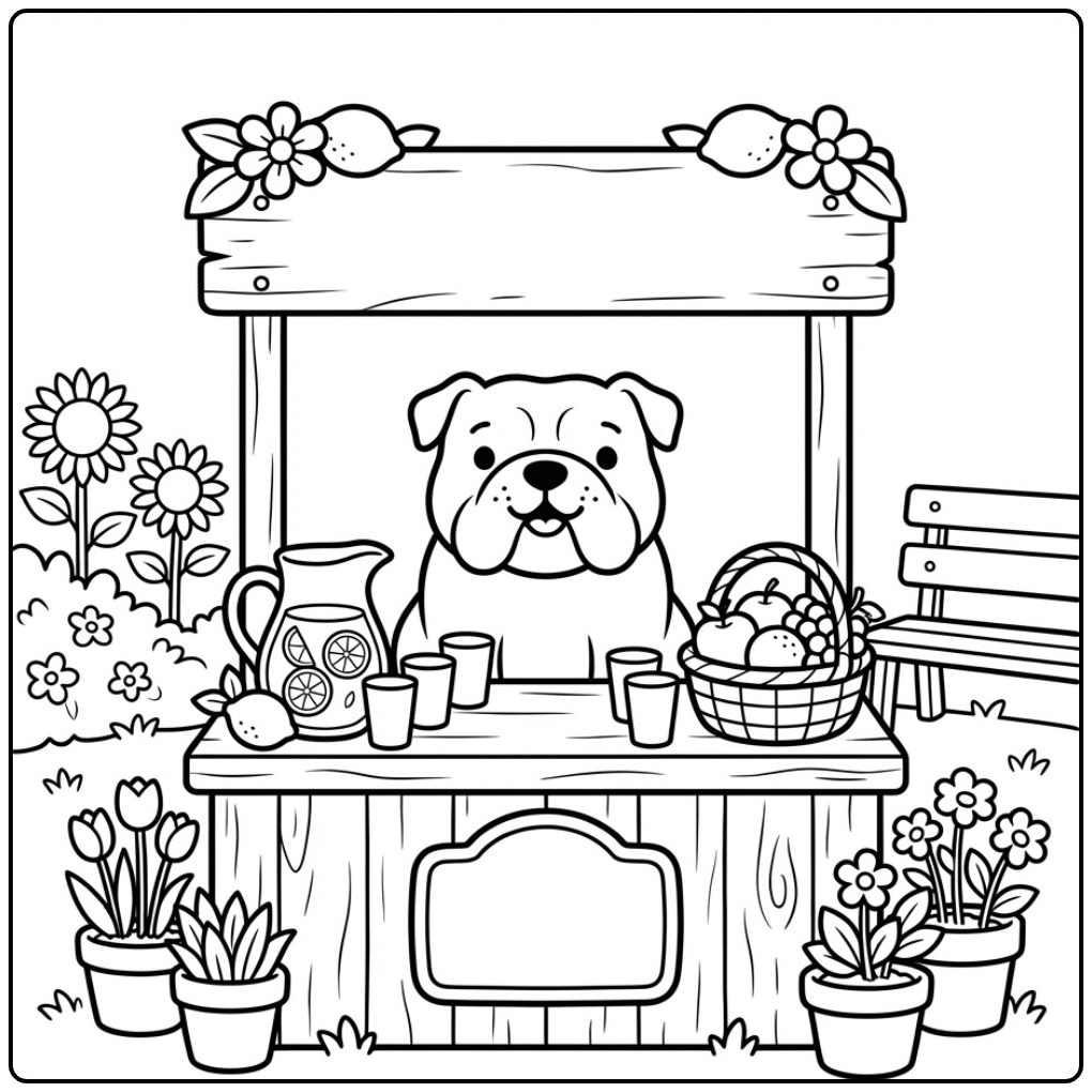 Bulldog at a Lemonade Stand coloring page