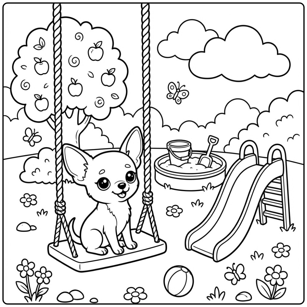 Cheerful Chihuahua in a Sunny Playground coloring page