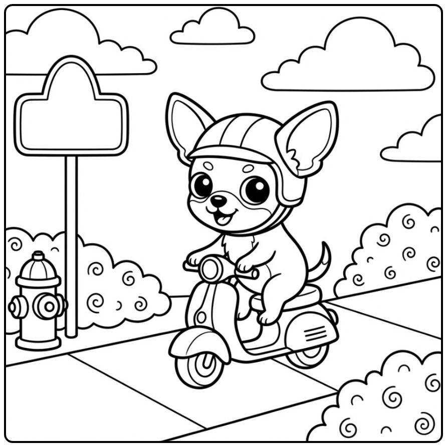 Cheerful Chihuahua on a Adventurous Stadstour coloring page