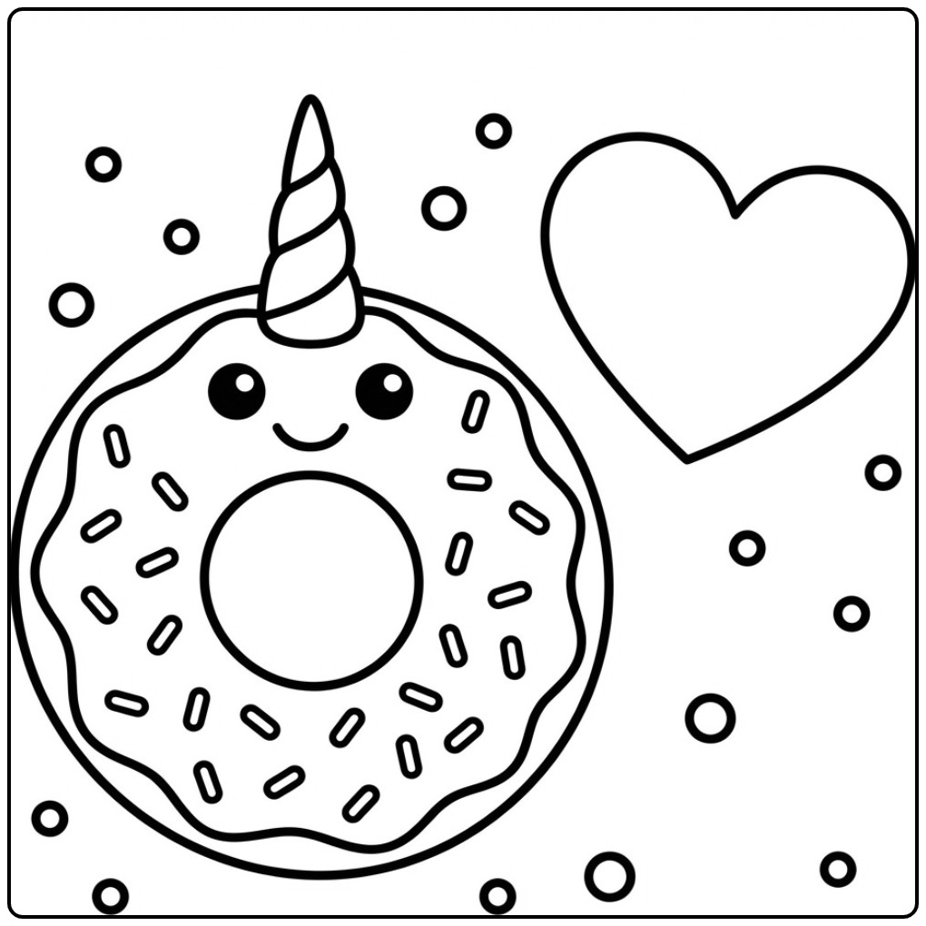 Cheerful Donut Unicorn with Smiling Little Face coloring page