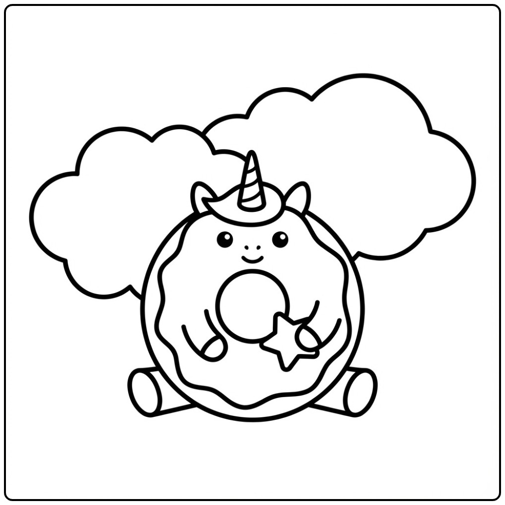 Cheerful Donut Unicorn coloring page