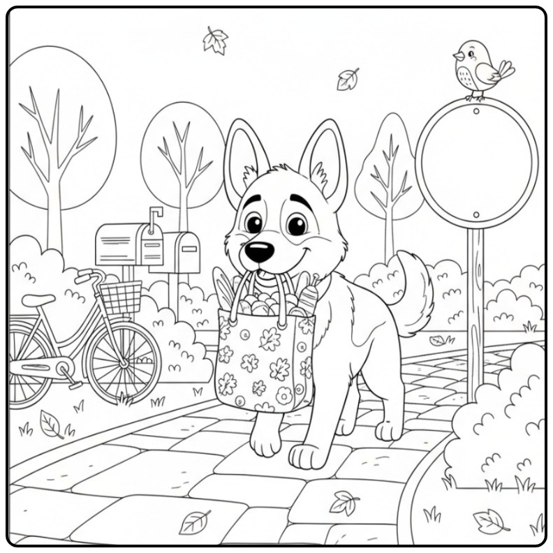 Cheerful German Shepherd on a Autumn Day in the Park coloring page