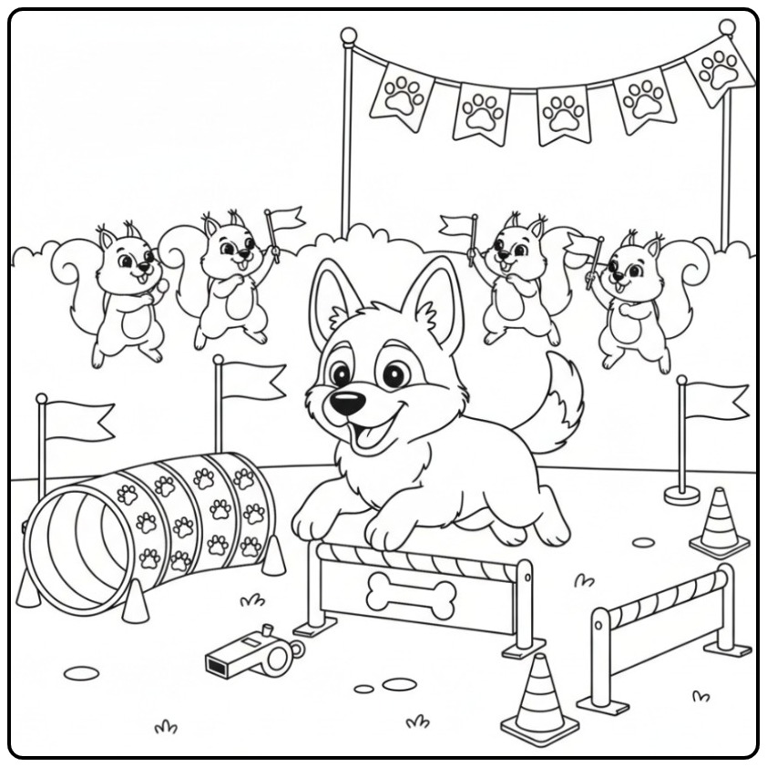 Cheerful German Shepherd During a Hondenwedstrijd coloring page
